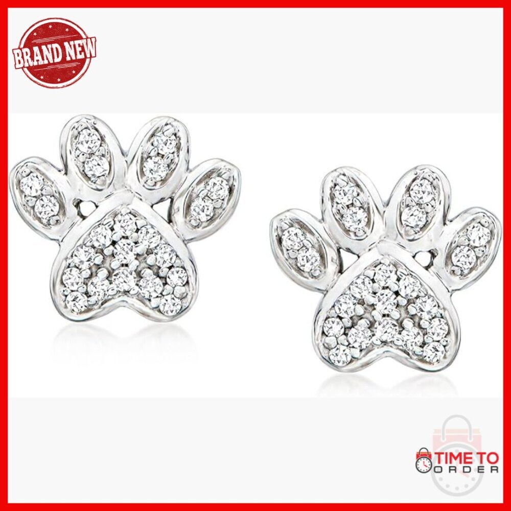 Sterling Silver Diamond Paw Print Stud Earrings 0.10ct